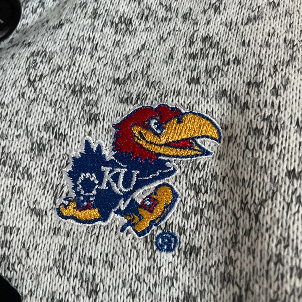 Champion Pullover Mens Medium Grey KU Kansas Jayhawks Fleece Button NCAA